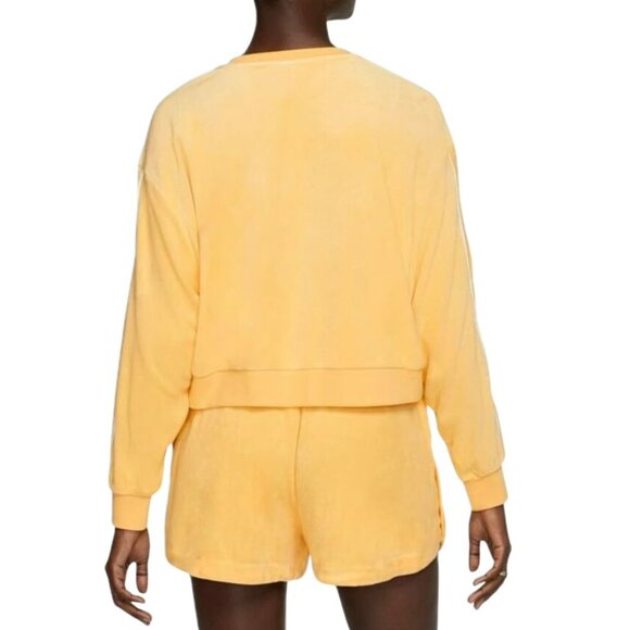 Nike Terry Sweatshirt Size Small Crewneck Cropped Pullover Yellow White Sporty - Picture 2 of 9
